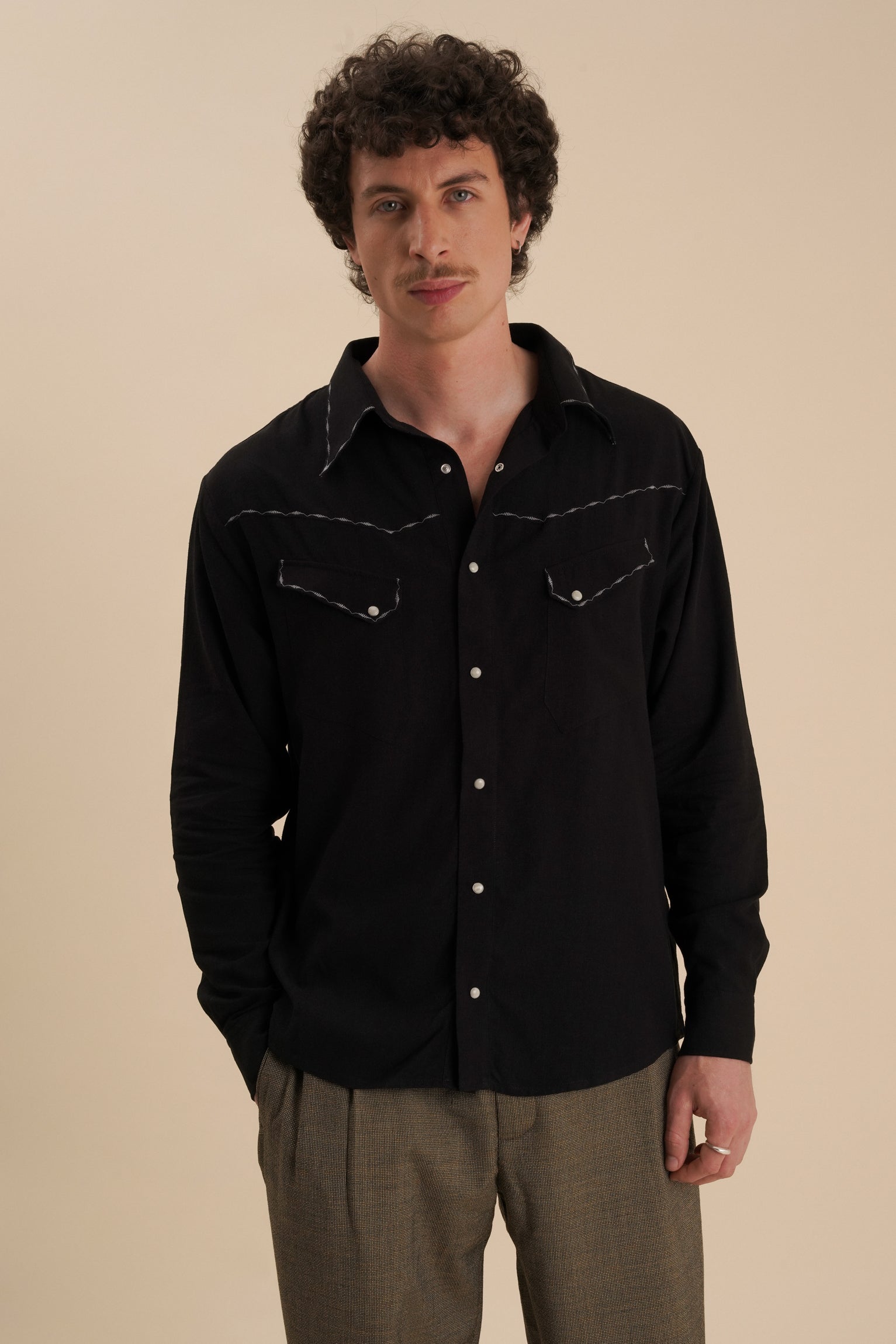 Men's Western Shirt with Embroidery Modern 70's-Inspired Design BALADINA Men's Western Shirt with Embroidery Modern 70's-Inspired Design BALADINA